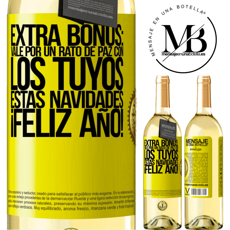 29,95 € Envío gratis | Vino Blanco Edición WHITE Extra Bonus: Vale por un rato de paz con los tuyos estas navidades. Feliz Año! Etiqueta Amarilla. Etiqueta personalizable Vino joven Cosecha 2024 Verdejo