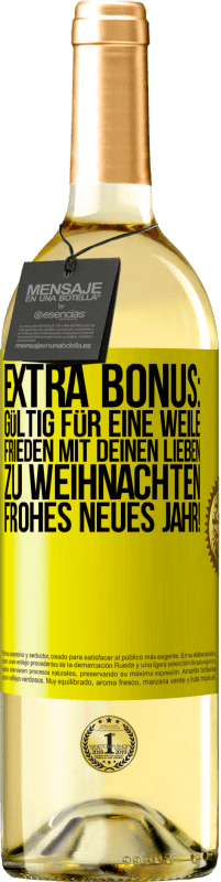 Kostenloser Versand | Weißwein WHITE Ausgabe Extra Bonus: gültig für eine Weile Frieden mit deinen Lieben zu Weihnachten. Frohes neues Jahr! Gelbes Etikett. Anpassbares Etikett Junger Wein Ernte 2023 Verdejo