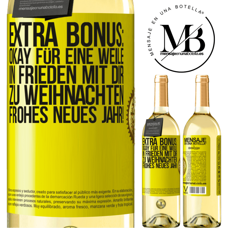 29,95 € Kostenloser Versand | Weißwein WHITE Ausgabe Extra Bonus: gültig für eine Weile Frieden mit deinen Lieben zu Weihnachten. Frohes neues Jahr! Gelbes Etikett. Anpassbares Etikett Junger Wein Ernte 2024 Verdejo