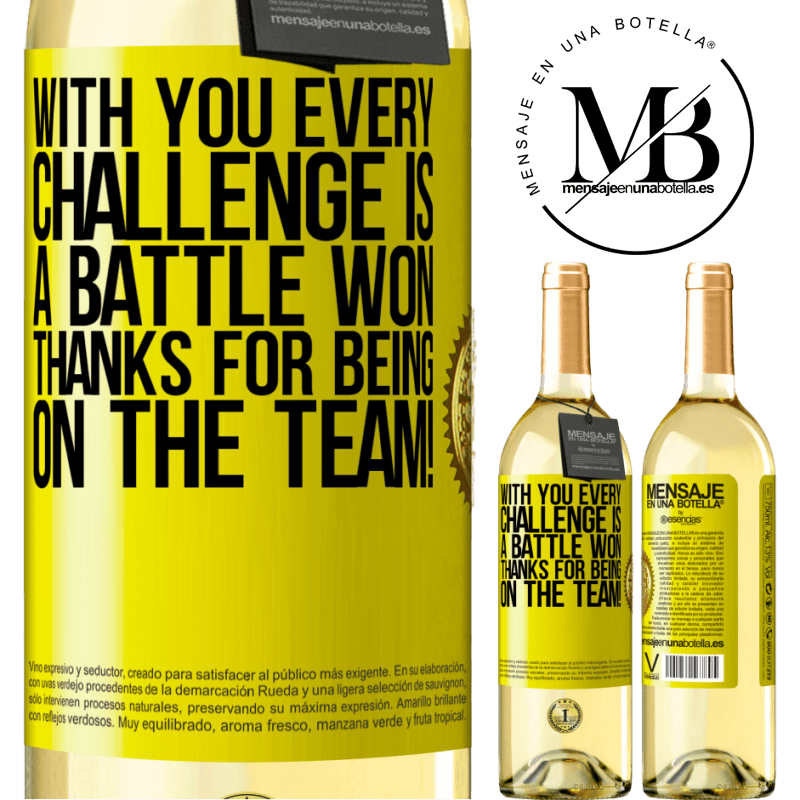 29,95 € Free Shipping | White Wine WHITE Edition With you every challenge is a battle won. Thanks for being on the team! Yellow Label. Customizable label Young wine Harvest 2024 Verdejo