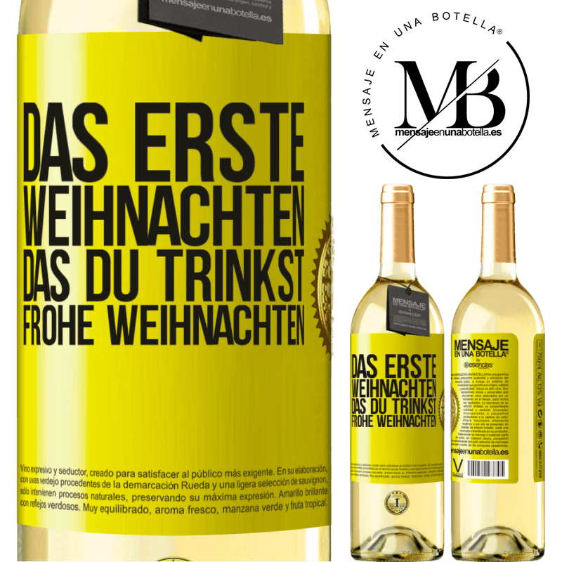 29,95 € Kostenloser Versand | Weißwein WHITE Ausgabe Das erste Weihnachten, das du trinkst. Frohe weihnachten Gelbes Etikett. Anpassbares Etikett Junger Wein Ernte 2023 Verdejo