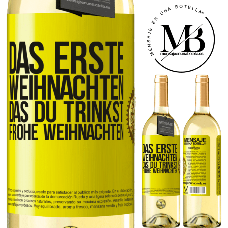 29,95 € Kostenloser Versand | Weißwein WHITE Ausgabe Das erste Weihnachten, das du trinkst. Frohe weihnachten Gelbes Etikett. Anpassbares Etikett Junger Wein Ernte 2025 Verdejo
