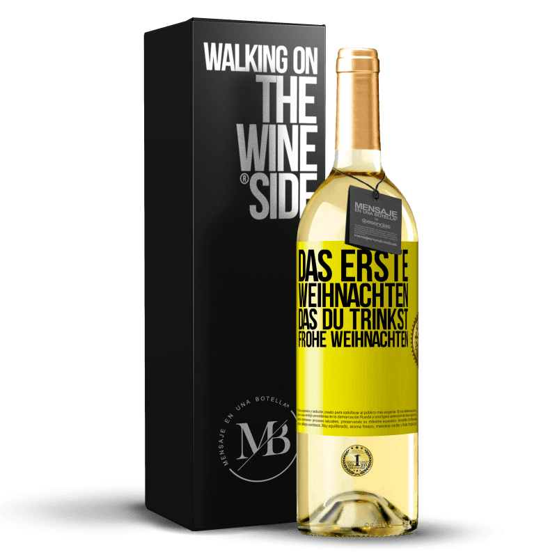 29,95 € Kostenloser Versand | Weißwein WHITE Ausgabe Das erste Weihnachten, das du trinkst. Frohe weihnachten Gelbes Etikett. Anpassbares Etikett Junger Wein Ernte 2023 Verdejo
