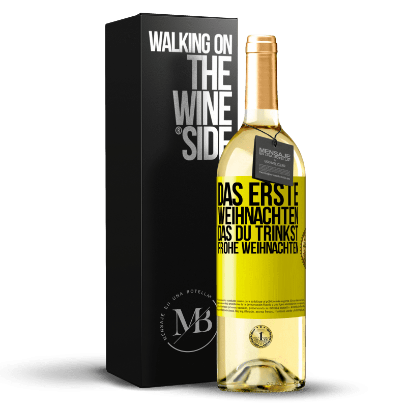 29,95 € Kostenloser Versand | Weißwein WHITE Ausgabe Das erste Weihnachten, das du trinkst. Frohe weihnachten Gelbes Etikett. Anpassbares Etikett Junger Wein Ernte 2024 Verdejo