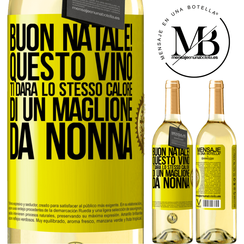 29,95 € Spedizione Gratuita | Vino bianco Edizione WHITE Buon natale! Questo vino ti darà lo stesso calore di un maglione da nonna Etichetta Gialla. Etichetta personalizzabile Vino giovane Raccogliere 2023 Verdejo