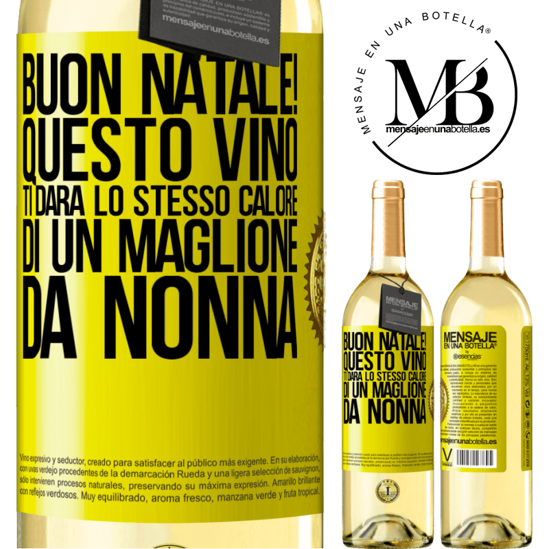 29,95 € Spedizione Gratuita | Vino bianco Edizione WHITE Buon natale! Questo vino ti darà lo stesso calore di un maglione da nonna Etichetta Gialla. Etichetta personalizzabile Vino giovane Raccogliere 2025 Verdejo