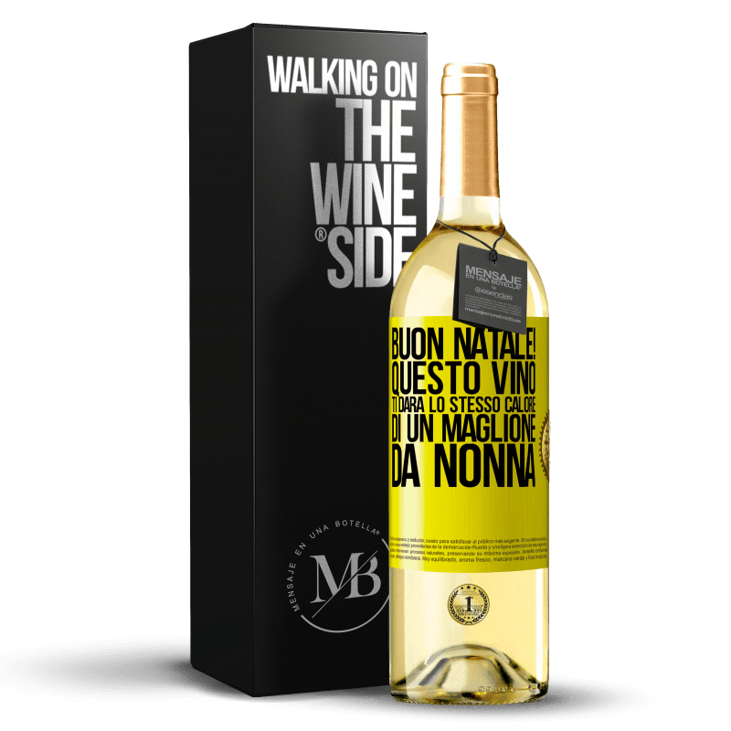 29,95 € Spedizione Gratuita | Vino bianco Edizione WHITE Buon natale! Questo vino ti darà lo stesso calore di un maglione da nonna Etichetta Gialla. Etichetta personalizzabile Vino giovane Raccogliere 2024 Verdejo