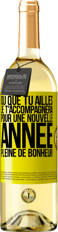 29,95 € | Vin blanc Édition WHITE Où que tu ailles, je t'accompagnerai. Pour une nouvelle année pleine de bonheur! Étiquette Jaune. Étiquette personnalisable Vin jeune Récolte 2024 Verdejo