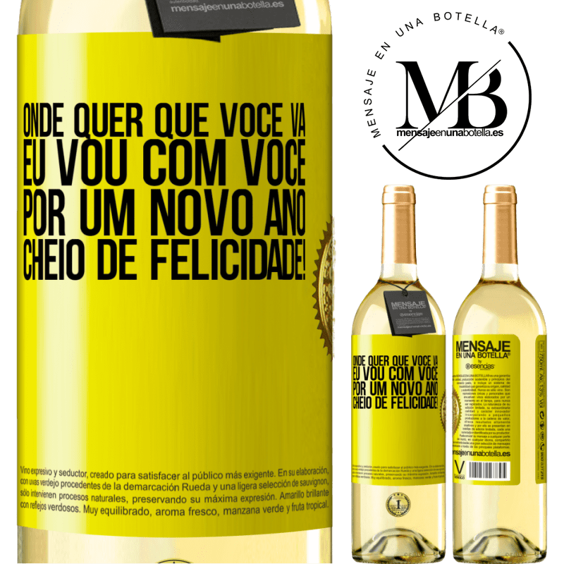 29,95 € Envio grátis | Vinho branco Edição WHITE Onde quer que você vá, eu vou com você. Por um novo ano cheio de felicidade! Etiqueta Amarela. Etiqueta personalizável Vinho jovem Colheita 2023 Verdejo