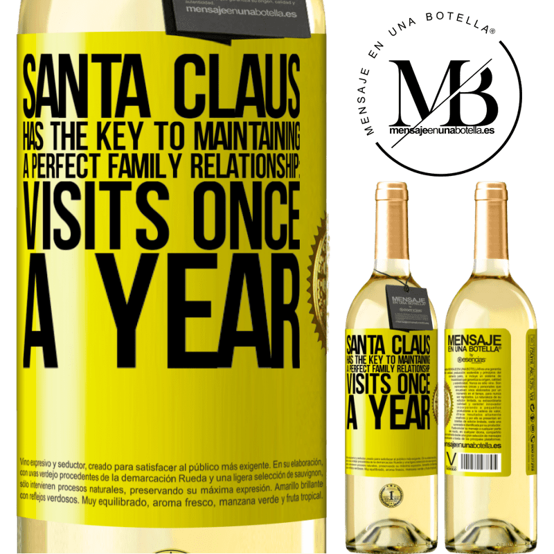 29,95 € Free Shipping | White Wine WHITE Edition Santa Claus has the key to maintaining a perfect family relationship: Visits once a year Yellow Label. Customizable label Young wine Harvest 2024 Verdejo