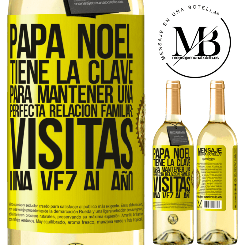 29,95 € Envío gratis | Vino Blanco Edición WHITE Papá Noel tiene la clave para mantener una perfecta relación familiar: Visitas una vez al año Etiqueta Amarilla. Etiqueta personalizable Vino joven Cosecha 2024 Verdejo