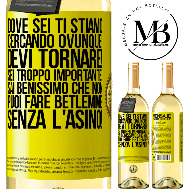 29,95 € Spedizione Gratuita | Vino bianco Edizione WHITE Dove sei Ti stiamo cercando ovunque! Devi tornare! Sei troppo importante! Sai benissimo che non puoi fare Betlemme senza Etichetta Gialla. Etichetta personalizzabile Vino giovane Raccogliere 2023 Verdejo