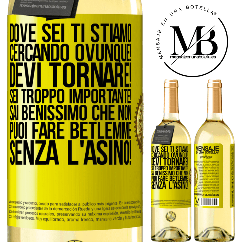 29,95 € Spedizione Gratuita | Vino bianco Edizione WHITE Dove sei Ti stiamo cercando ovunque! Devi tornare! Sei troppo importante! Sai benissimo che non puoi fare Betlemme senza Etichetta Gialla. Etichetta personalizzabile Vino giovane Raccogliere 2025 Verdejo