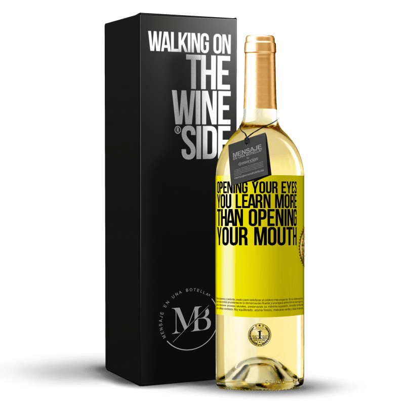 29,95 € 送料無料 | 白ワイン WHITEエディション 目を開くと、口を開くよりも多くを学ぶ 黄色のラベル. カスタマイズ可能なラベル 若いワイン 収穫 2023 Verdejo