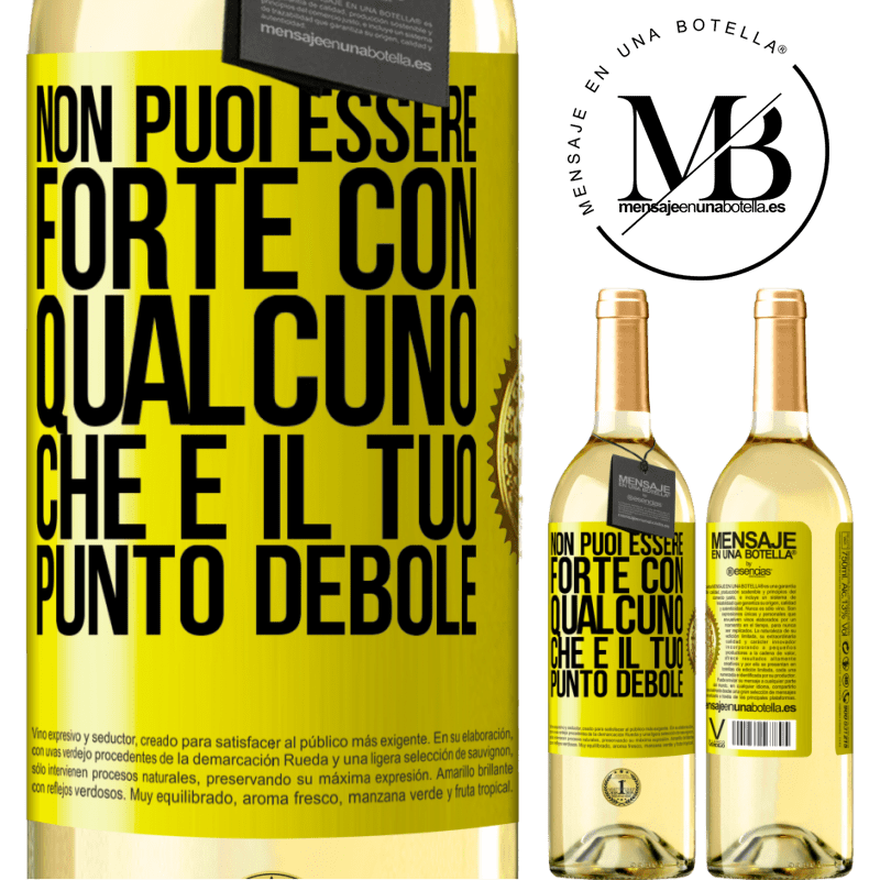 29,95 € Spedizione Gratuita | Vino bianco Edizione WHITE Non puoi essere forte con qualcuno che è il tuo punto debole Etichetta Gialla. Etichetta personalizzabile Vino giovane Raccogliere 2024 Verdejo