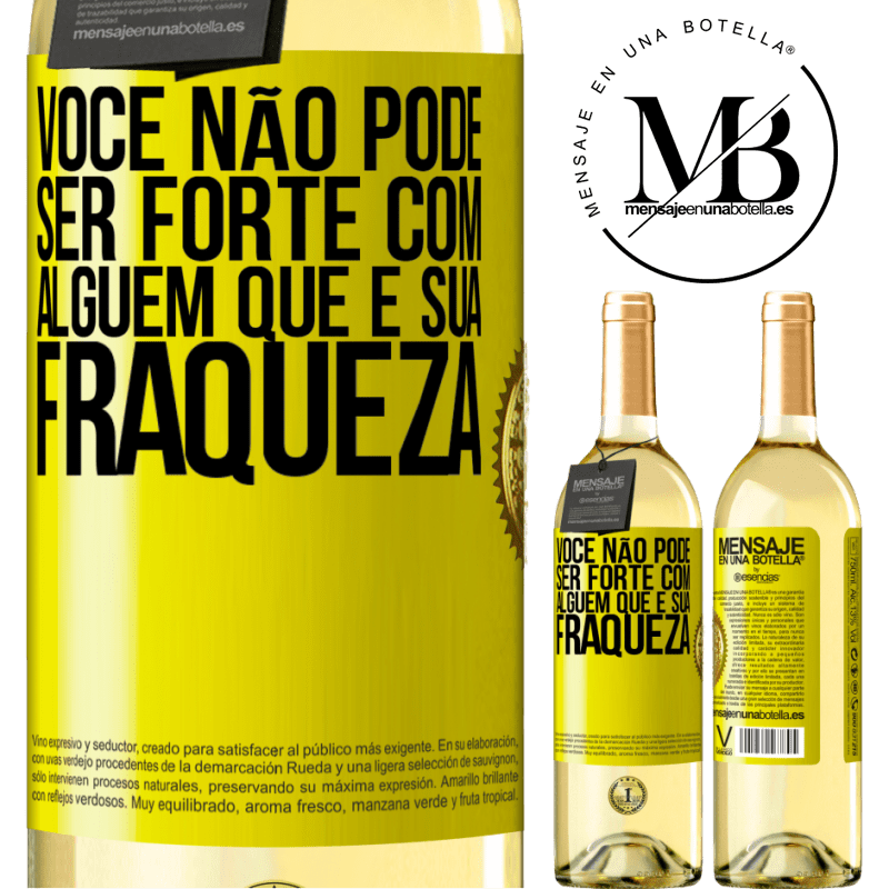 29,95 € Envio grátis | Vinho branco Edição WHITE Você não pode ser forte com alguém que é sua fraqueza Etiqueta Amarela. Etiqueta personalizável Vinho jovem Colheita 2024 Verdejo