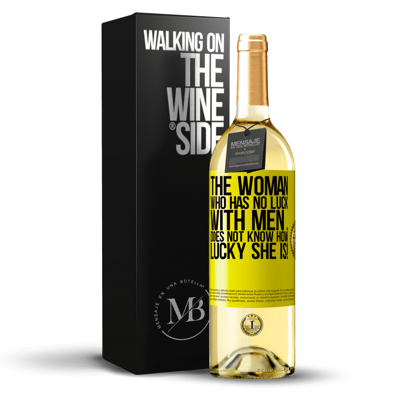 29,95 € Бесплатная доставка | Белое вино Издание WHITE Женщина, которой не везет с мужчинами ... не знает, как ей повезло! Желтая этикетка. Настраиваемая этикетка Молодое вино Урожай 2023 Verdejo