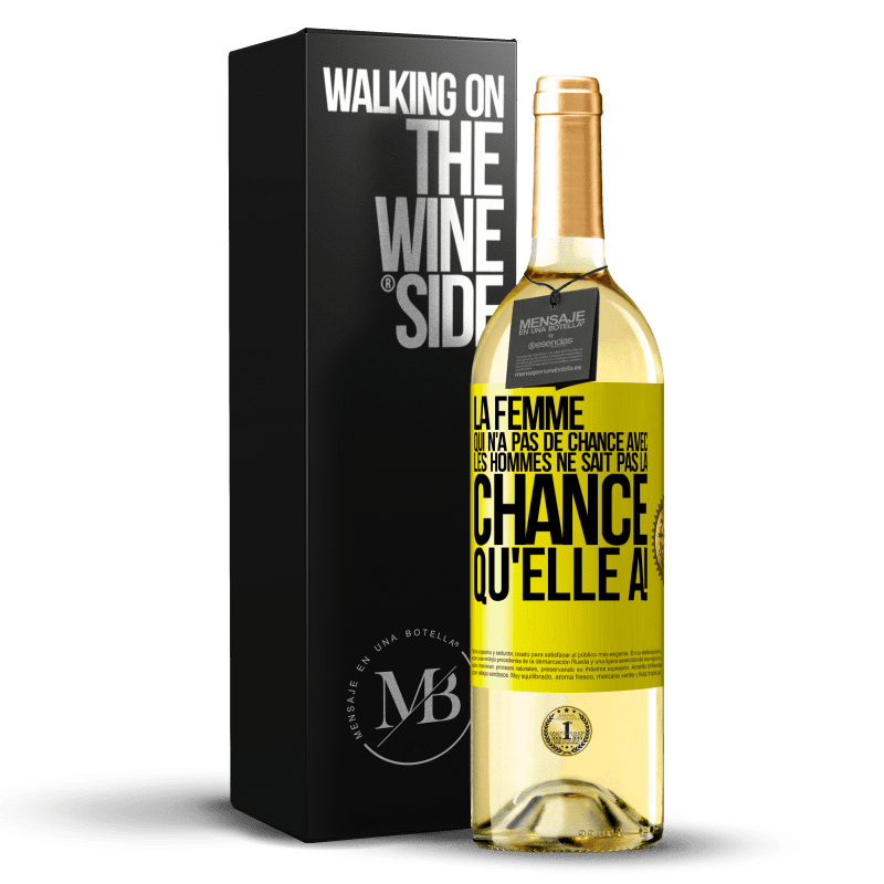 29,95 € Envoi gratuit | Vin blanc Édition WHITE La femme qui n'a pas de chance avec les hommes ne sait pas la chance qu'elle a! Étiquette Jaune. Étiquette personnalisable Vin jeune Récolte 2024 Verdejo