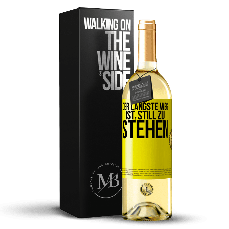 29,95 € Kostenloser Versand | Weißwein WHITE Ausgabe Der längste Weg ist, still zu stehen Gelbes Etikett. Anpassbares Etikett Junger Wein Ernte 2023 Verdejo