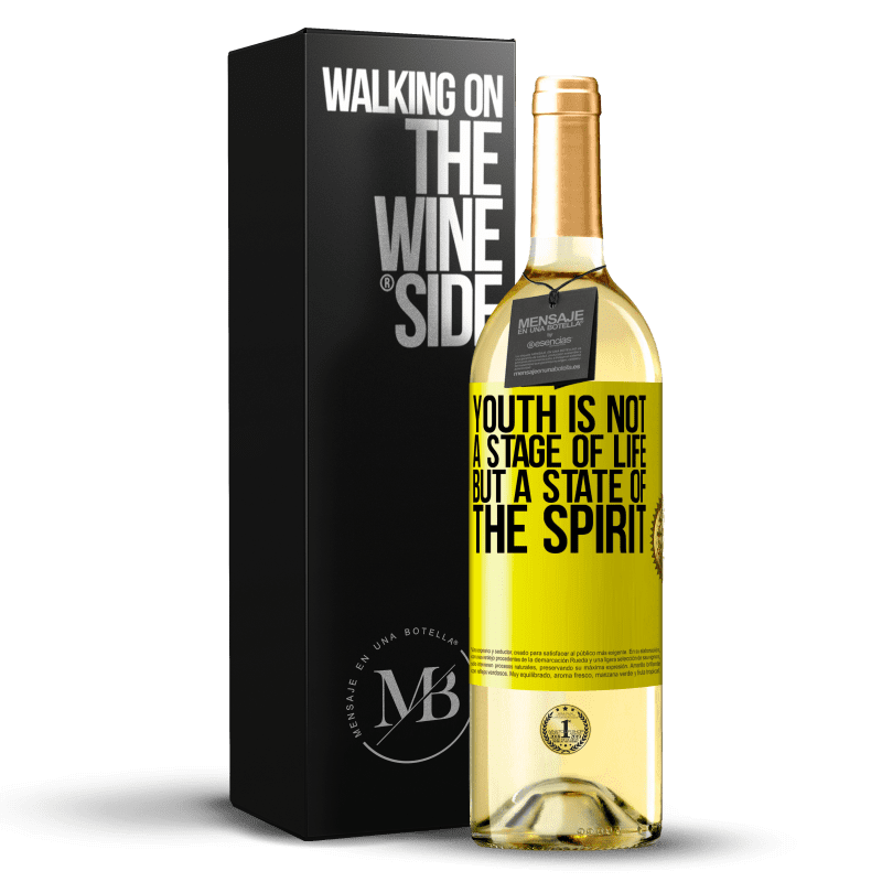 29,95 € Free Shipping | White Wine WHITE Edition Youth is not a stage of life, but a state of the spirit Yellow Label. Customizable label Young wine Harvest 2024 Verdejo