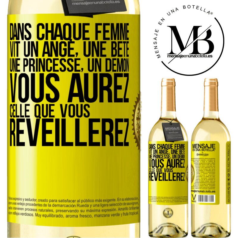 29,95 € Envoi gratuit | Vin blanc Édition WHITE Dans chaque femme vit un ange, une bête ,une princesse, un démon. Vous aurez celle que vous réveillerez. Étiquette Jaune. Étiquette personnalisable Vin jeune Récolte 2024 Verdejo