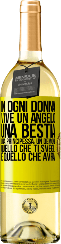 29,95 € | Vino bianco Edizione WHITE In ogni donna vive un angelo, una bestia, una principessa, un demone. Quello che ti svegli è quello che avrai Etichetta Gialla. Etichetta personalizzabile Vino giovane Raccogliere 2025 Verdejo