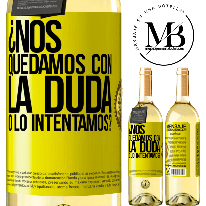 29,95 € Envoi gratuit | Vin blanc Édition WHITE Nous restons avec le doute ou essayons-nous? Étiquette Jaune. Étiquette personnalisable Vin jeune Récolte 2022 Verdejo