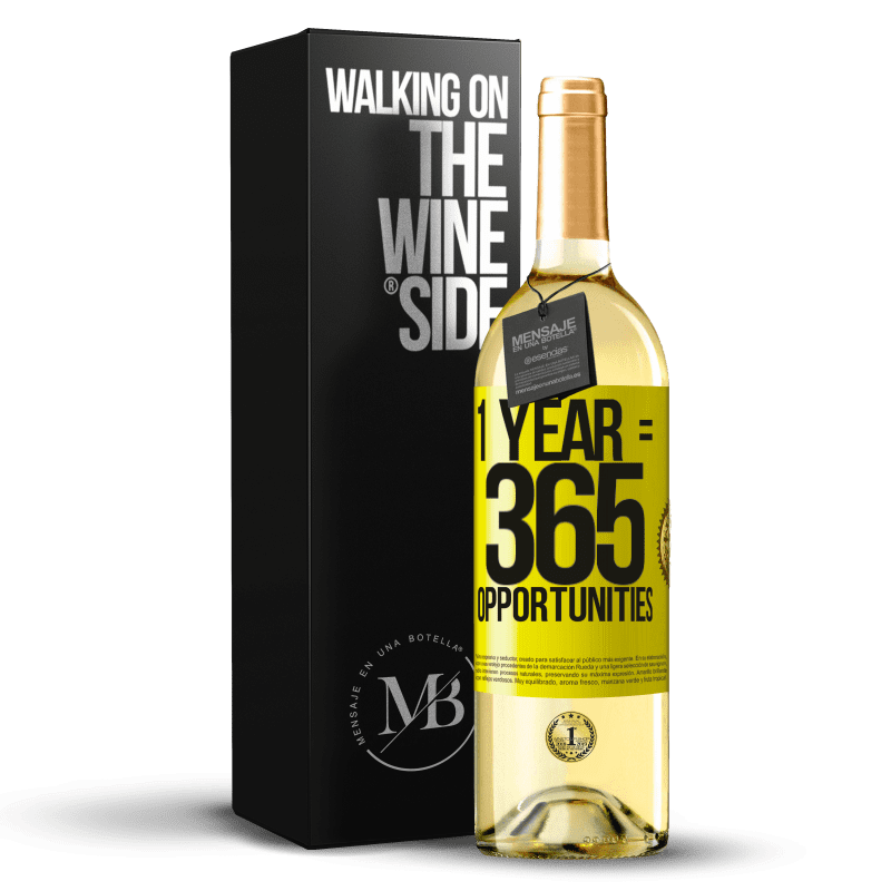 29,95 € Kostenloser Versand | Weißwein WHITE Ausgabe 1 year 365 opportunities Gelbes Etikett. Anpassbares Etikett Junger Wein Ernte 2024 Verdejo