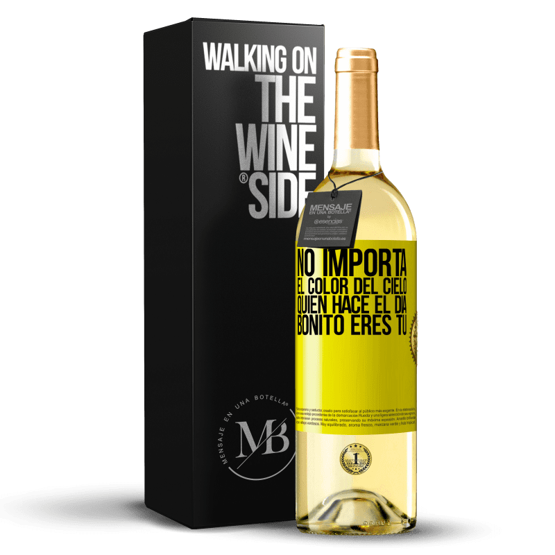 29,95 € Envío gratis | Vino Blanco Edición WHITE No importa el color del cielo. Quien hace el día bonito eres tú Etiqueta Amarilla. Etiqueta personalizable Vino joven Cosecha 2025 Verdejo