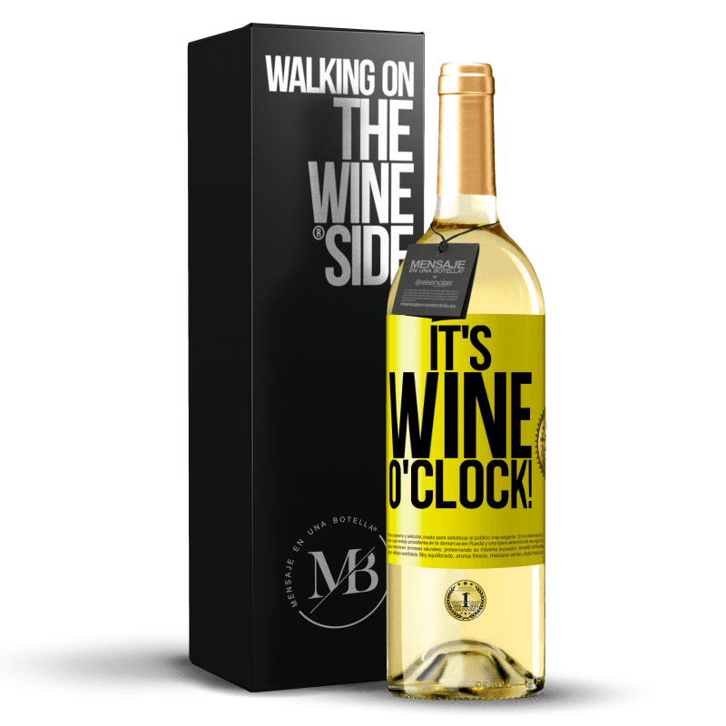 29,95 € Envoi gratuit | Vin blanc Édition WHITE It's wine o'clock! Étiquette Jaune. Étiquette personnalisable Vin jeune Récolte 2024 Verdejo