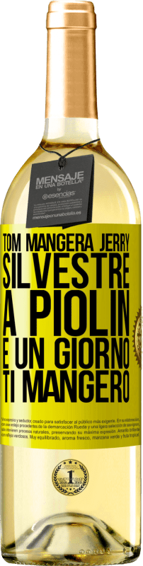 Spedizione Gratuita | Vino bianco Edizione WHITE Tom mangerà Jerry, Silvestre a Piolin e un giorno ti mangerò Etichetta Gialla. Etichetta personalizzabile Vino giovane Raccogliere 2023 Verdejo