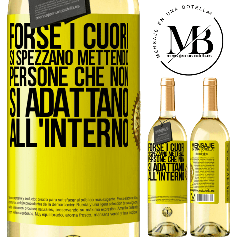 29,95 € Spedizione Gratuita | Vino bianco Edizione WHITE Forse i cuori si spezzano mettendo persone che non si adattano all'interno Etichetta Gialla. Etichetta personalizzabile Vino giovane Raccogliere 2024 Verdejo