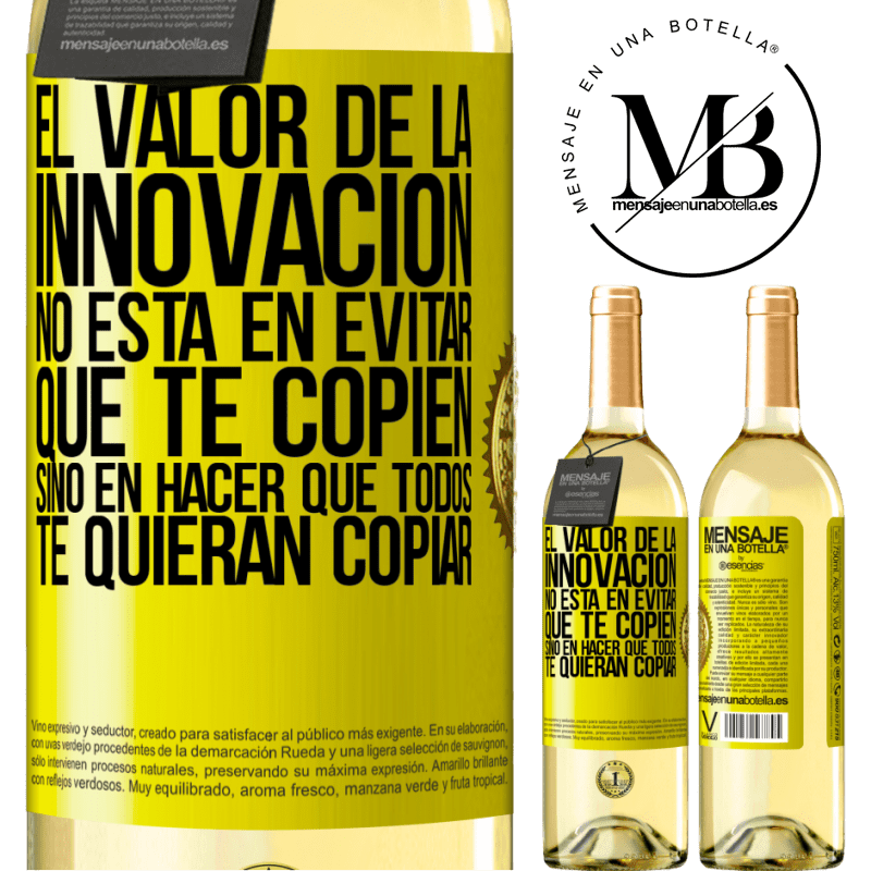 29,95 € Envoi gratuit | Vin blanc Édition WHITE La valeur de l'innovation n'est pas de vous empêcher d'être copié, mais de donner envie à tout le monde de vous copier Étiquette Jaune. Étiquette personnalisable Vin jeune Récolte 2022 Verdejo