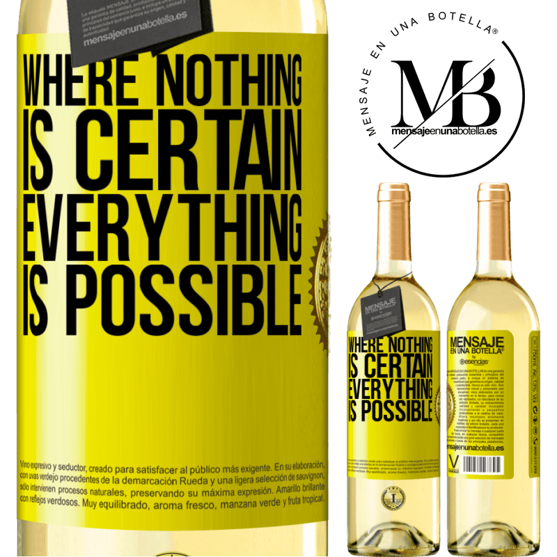29,95 € Free Shipping | White Wine WHITE Edition Where nothing is certain, everything is possible Yellow Label. Customizable label Young wine Harvest 2022 Verdejo