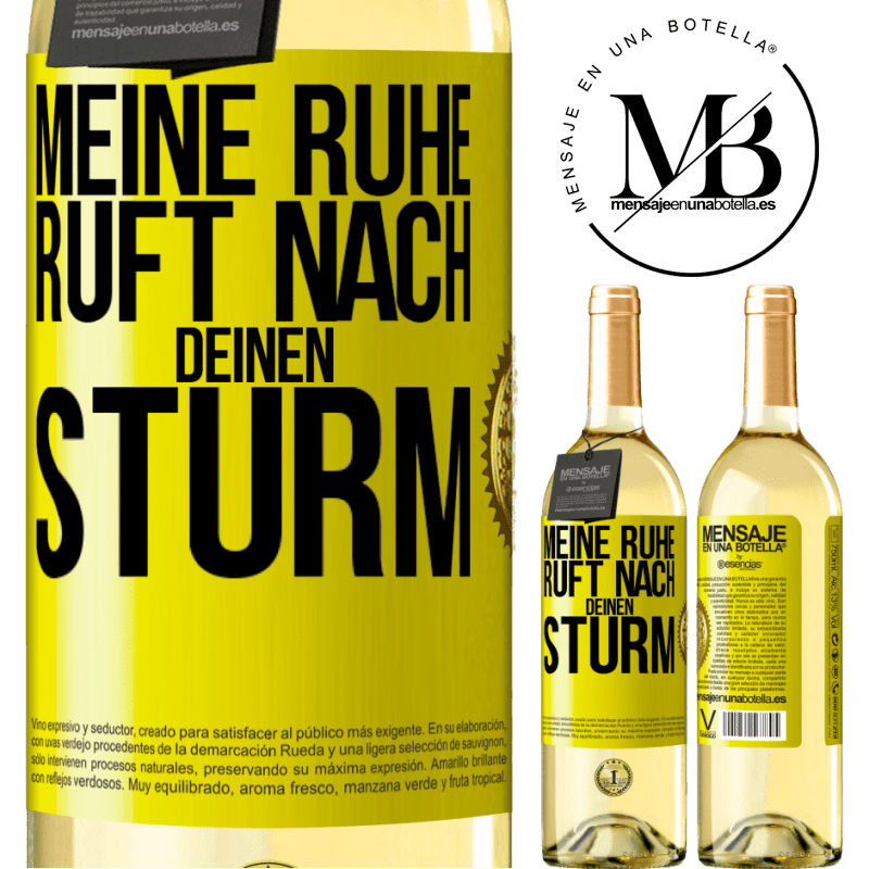 29,95 € Kostenloser Versand | Weißwein WHITE Ausgabe Meine Ruhe ruft nach deinen Sturm Gelbes Etikett. Anpassbares Etikett Junger Wein Ernte 2023 Verdejo