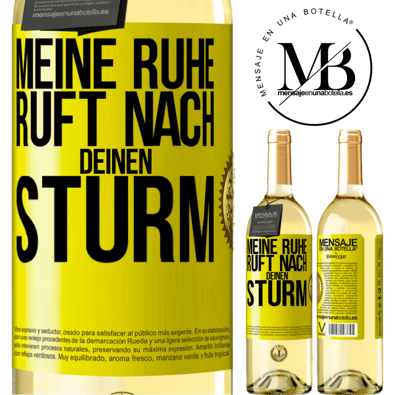 29,95 € Kostenloser Versand | Weißwein WHITE Ausgabe Meine Ruhe ruft nach deinen Sturm Gelbes Etikett. Anpassbares Etikett Junger Wein Ernte 2025 Verdejo