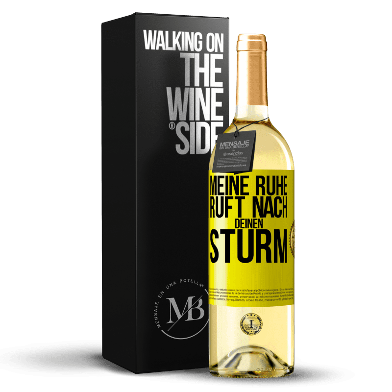29,95 € Kostenloser Versand | Weißwein WHITE Ausgabe Meine Ruhe ruft nach deinen Sturm Gelbes Etikett. Anpassbares Etikett Junger Wein Ernte 2023 Verdejo