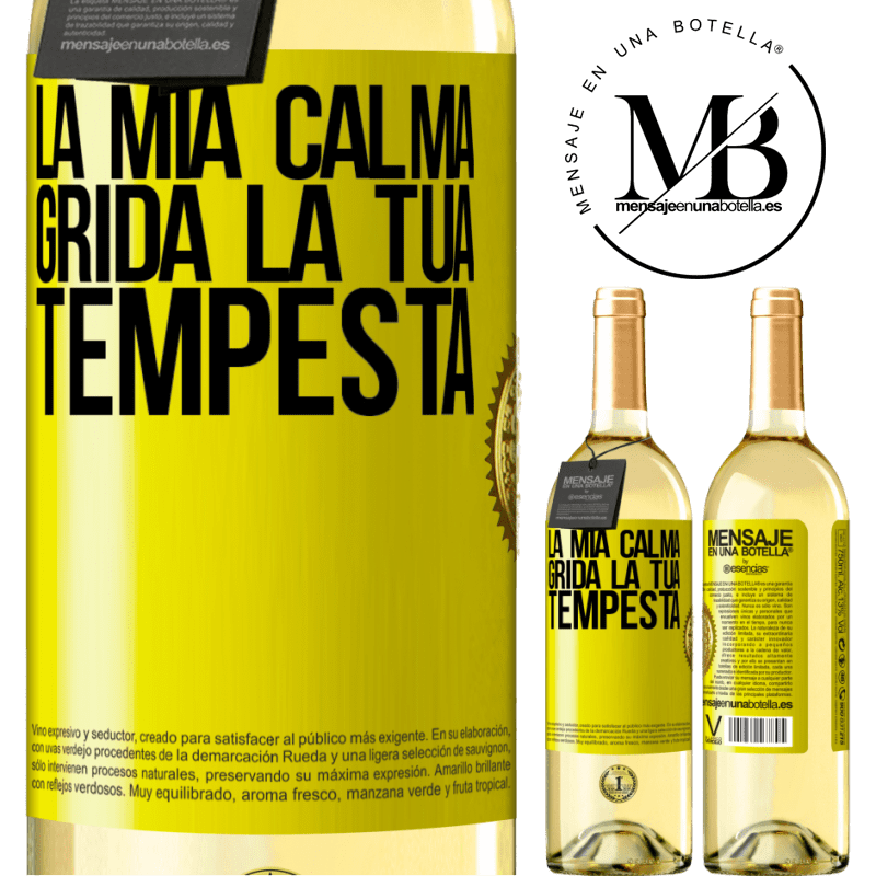 29,95 € Spedizione Gratuita | Vino bianco Edizione WHITE La mia calma grida la tua tempesta Etichetta Gialla. Etichetta personalizzabile Vino giovane Raccogliere 2023 Verdejo