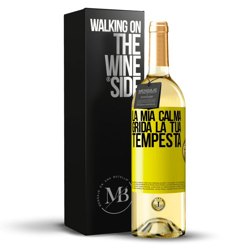 29,95 € Spedizione Gratuita | Vino bianco Edizione WHITE La mia calma grida la tua tempesta Etichetta Gialla. Etichetta personalizzabile Vino giovane Raccogliere 2025 Verdejo