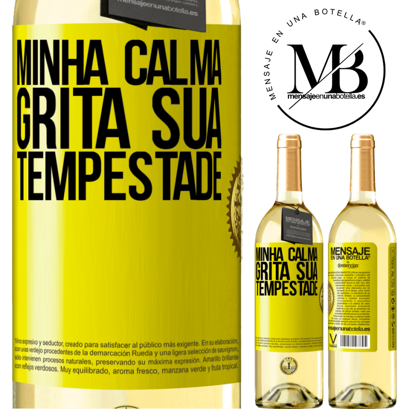 29,95 € Envio grátis | Vinho branco Edição WHITE Minha calma grita sua tempestade Etiqueta Amarela. Etiqueta personalizável Vinho jovem Colheita 2023 Verdejo