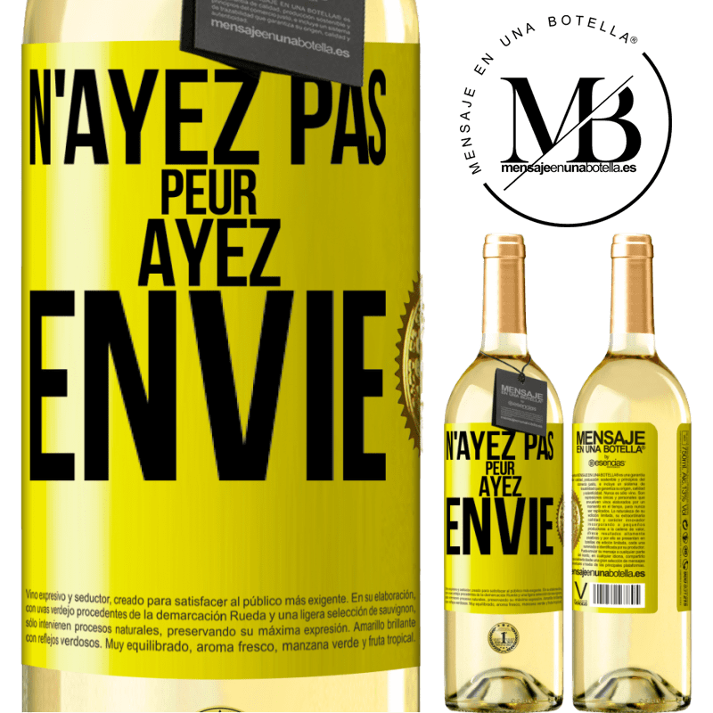 29,95 € Envoi gratuit | Vin blanc Édition WHITE N'ayez pas peur. Ayez envie Étiquette Jaune. Étiquette personnalisable Vin jeune Récolte 2024 Verdejo