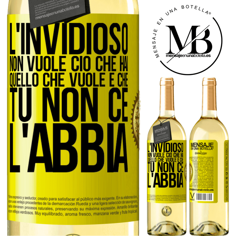 29,95 € Spedizione Gratuita | Vino bianco Edizione WHITE L'invidioso non vuole ciò che hai. Quello che vuole è che tu non ce l'abbia Etichetta Gialla. Etichetta personalizzabile Vino giovane Raccogliere 2023 Verdejo