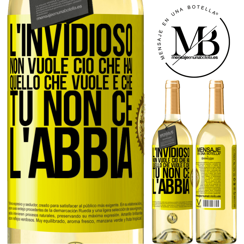 29,95 € Spedizione Gratuita | Vino bianco Edizione WHITE L'invidioso non vuole ciò che hai. Quello che vuole è che tu non ce l'abbia Etichetta Gialla. Etichetta personalizzabile Vino giovane Raccogliere 2025 Verdejo