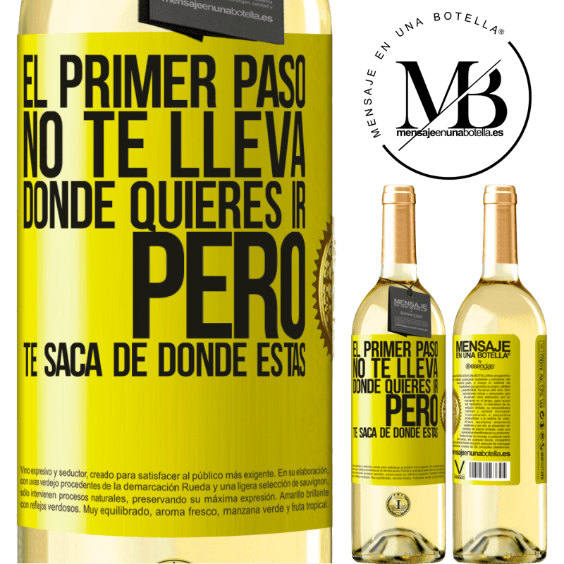 29,95 € Envío gratis | Vino Blanco Edición WHITE El primer paso no te lleva donde quieres ir, pero te saca de donde estás Etiqueta Amarilla. Etiqueta personalizable Vino joven Cosecha 2024 Verdejo