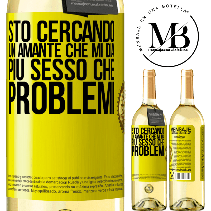 29,95 € Spedizione Gratuita | Vino bianco Edizione WHITE Sto cercando un amante che mi dia più sesso che problemi Etichetta Gialla. Etichetta personalizzabile Vino giovane Raccogliere 2023 Verdejo