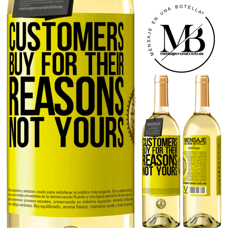 29,95 € Free Shipping | White Wine WHITE Edition Customers buy for their reasons, not yours Yellow Label. Customizable label Young wine Harvest 2023 Verdejo