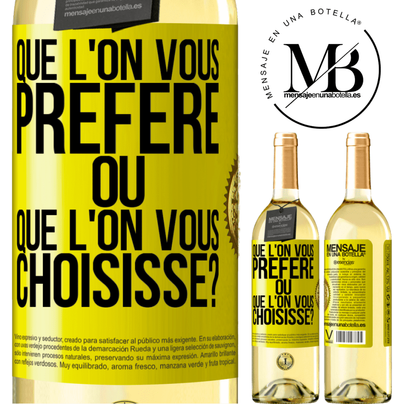 29,95 € Envoi gratuit | Vin blanc Édition WHITE Que l'on vous préfère ou que l'on vous choisisse? Étiquette Jaune. Étiquette personnalisable Vin jeune Récolte 2024 Verdejo