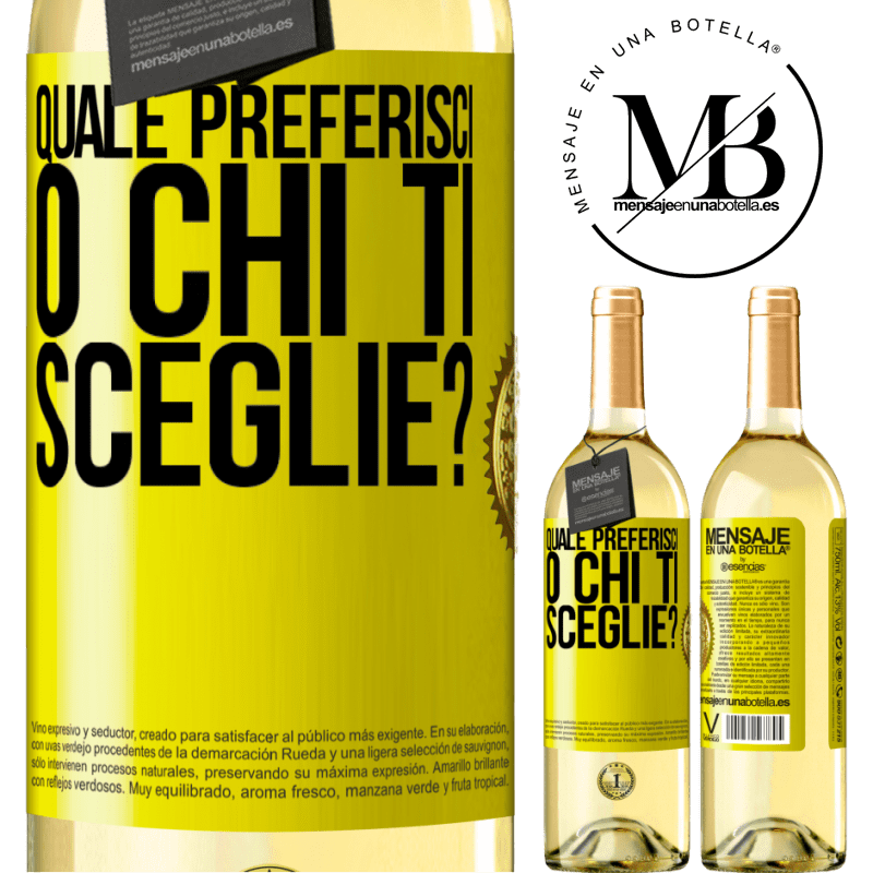 29,95 € Spedizione Gratuita | Vino bianco Edizione WHITE quale preferisci o chi ti sceglie? Etichetta Gialla. Etichetta personalizzabile Vino giovane Raccogliere 2025 Verdejo