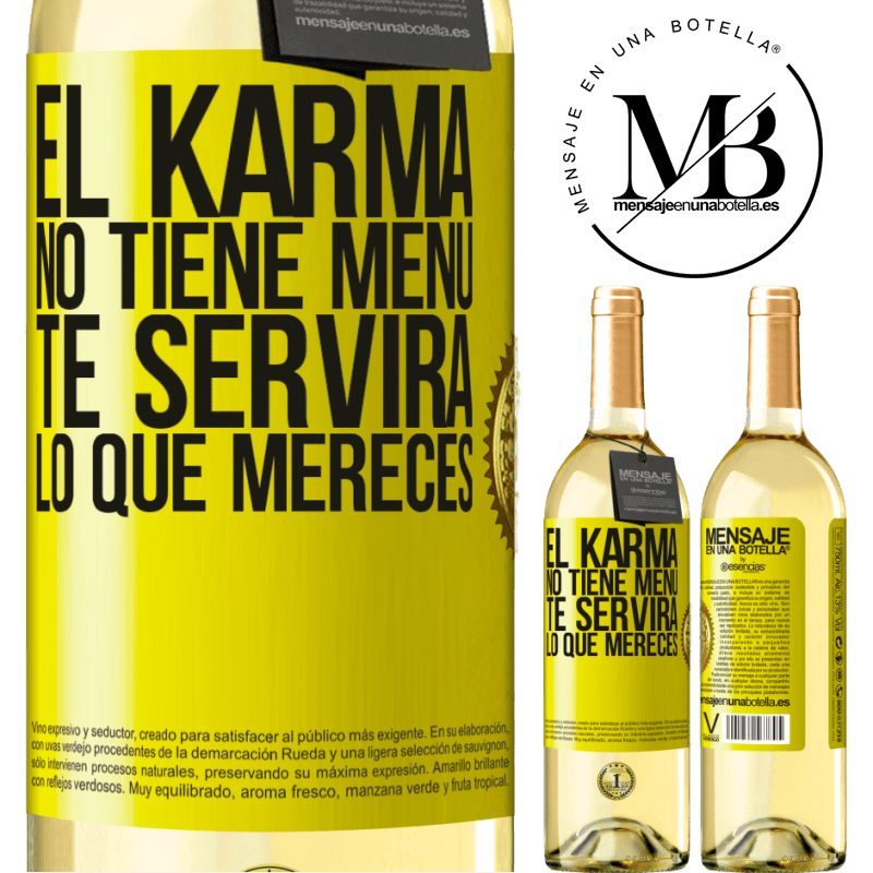 29,95 € Envoi gratuit | Vin blanc Édition WHITE Karma n'a pas de menu. Il vous servira ce que vous méritez Étiquette Jaune. Étiquette personnalisable Vin jeune Récolte 2022 Verdejo