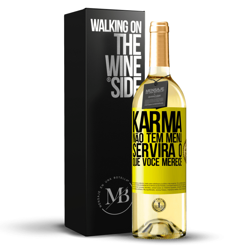 29,95 € Envio grátis | Vinho branco Edição WHITE Karma não tem menu. Servirá o que você merece Etiqueta Amarela. Etiqueta personalizável Vinho jovem Colheita 2023 Verdejo